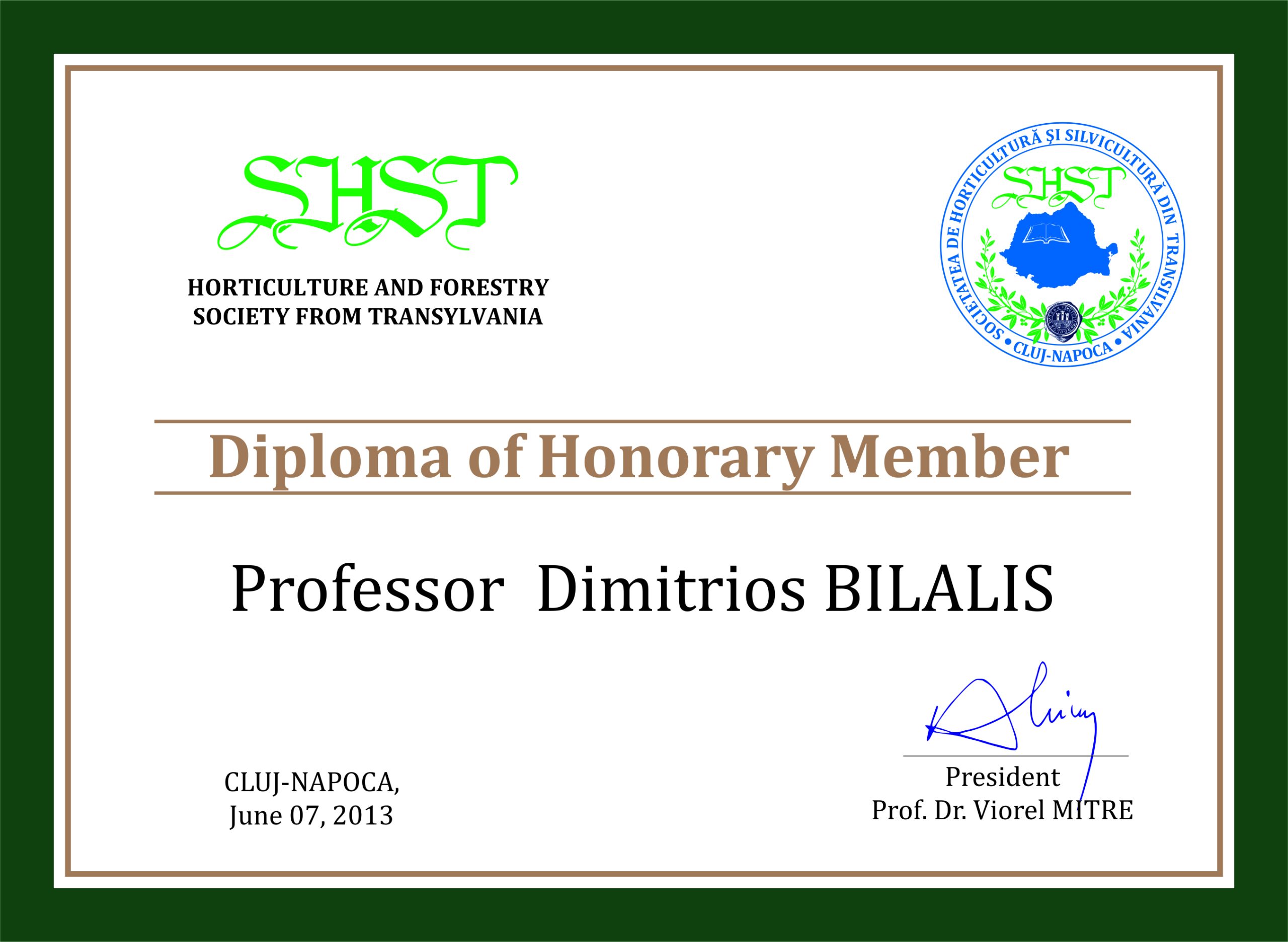 Dimitrios Bilalis honorific member SHST